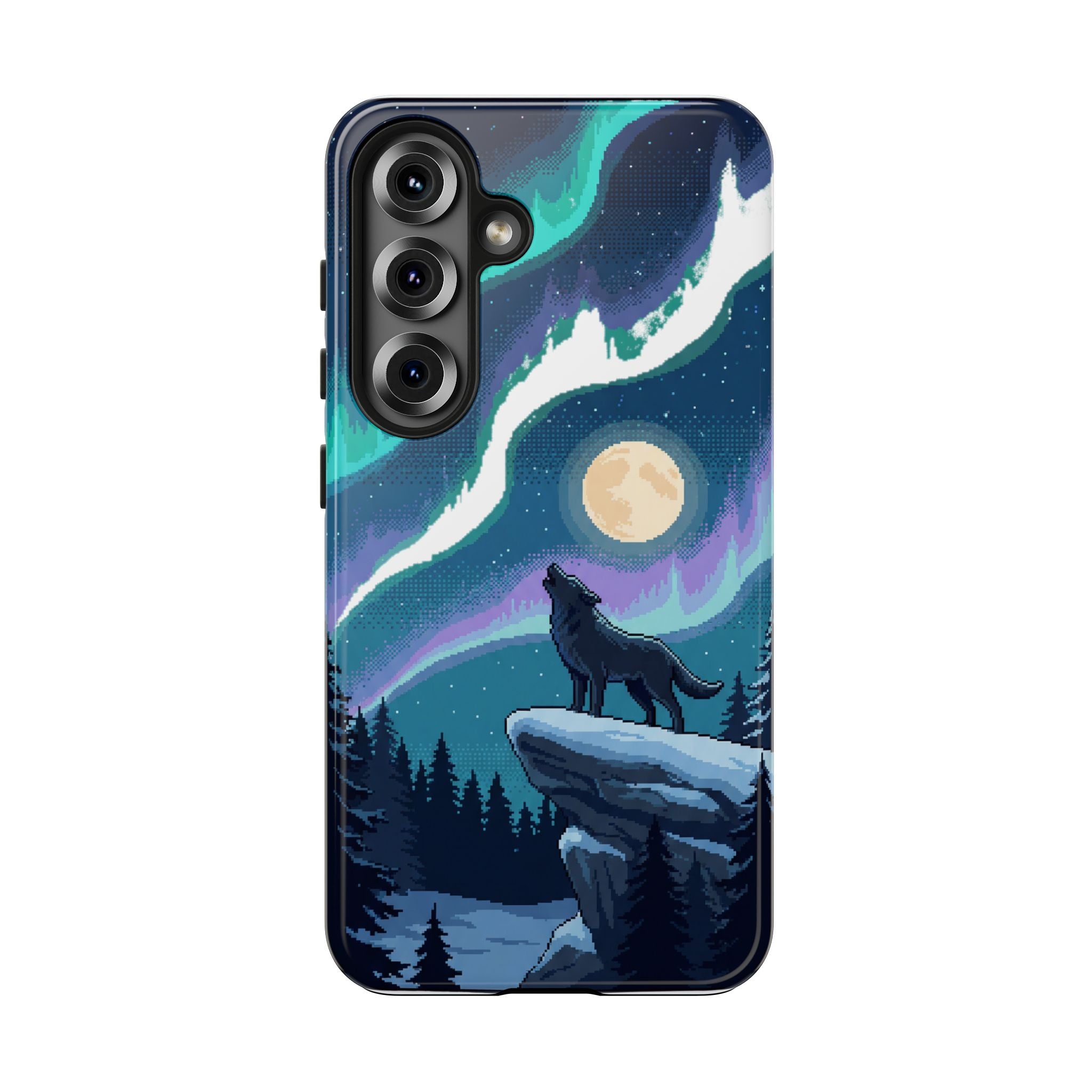 Retro Pixel Lone Wolf and the Aurora — Tough Phone Case