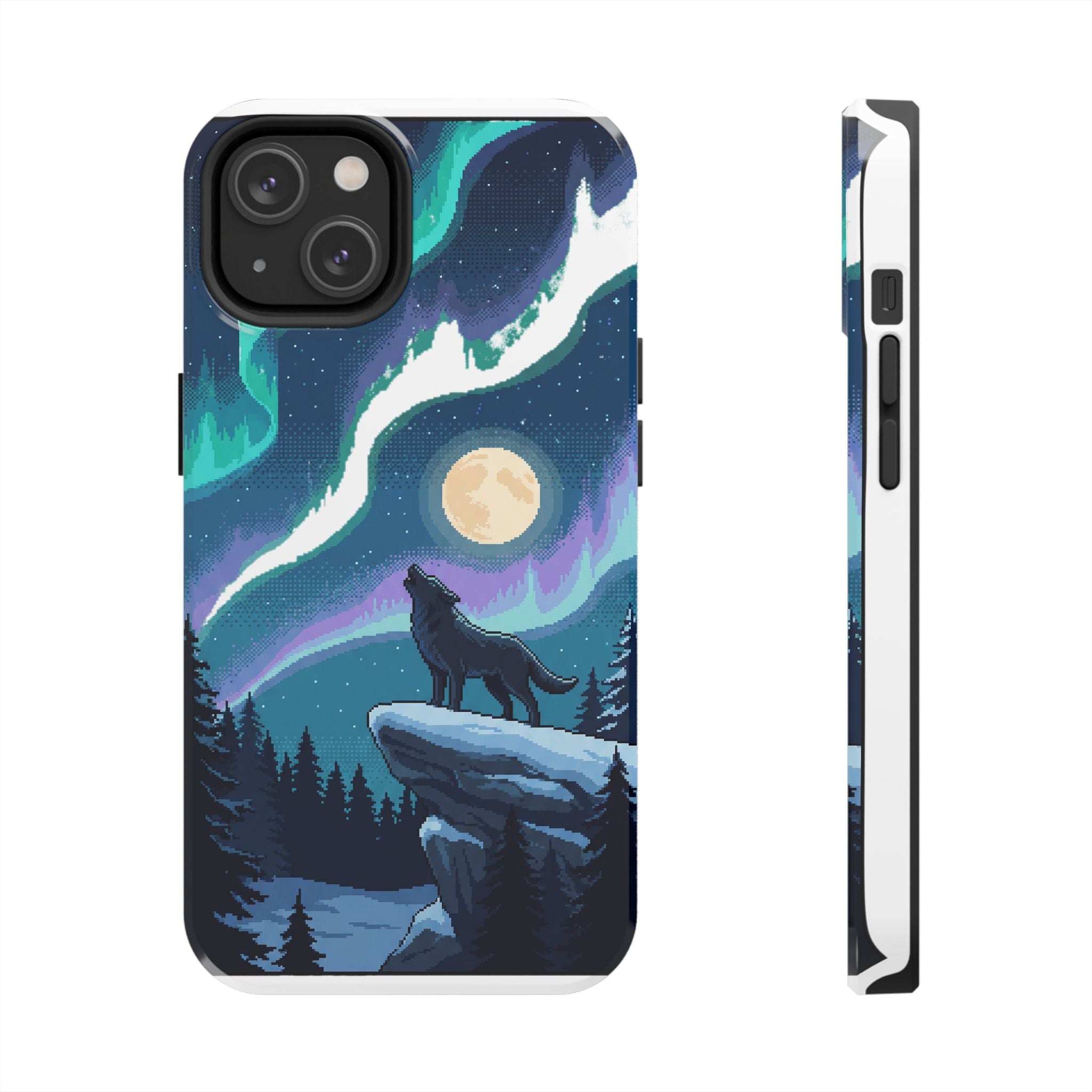 Retro Pixel Lone Wolf and the Aurora — Tough Phone Case