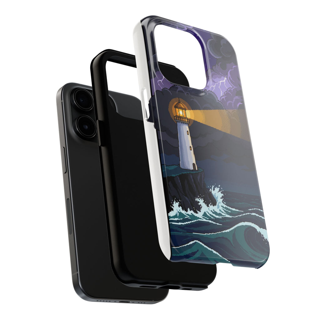 Retro Pixel Lighthouse in the Storm — Tough Phone Case