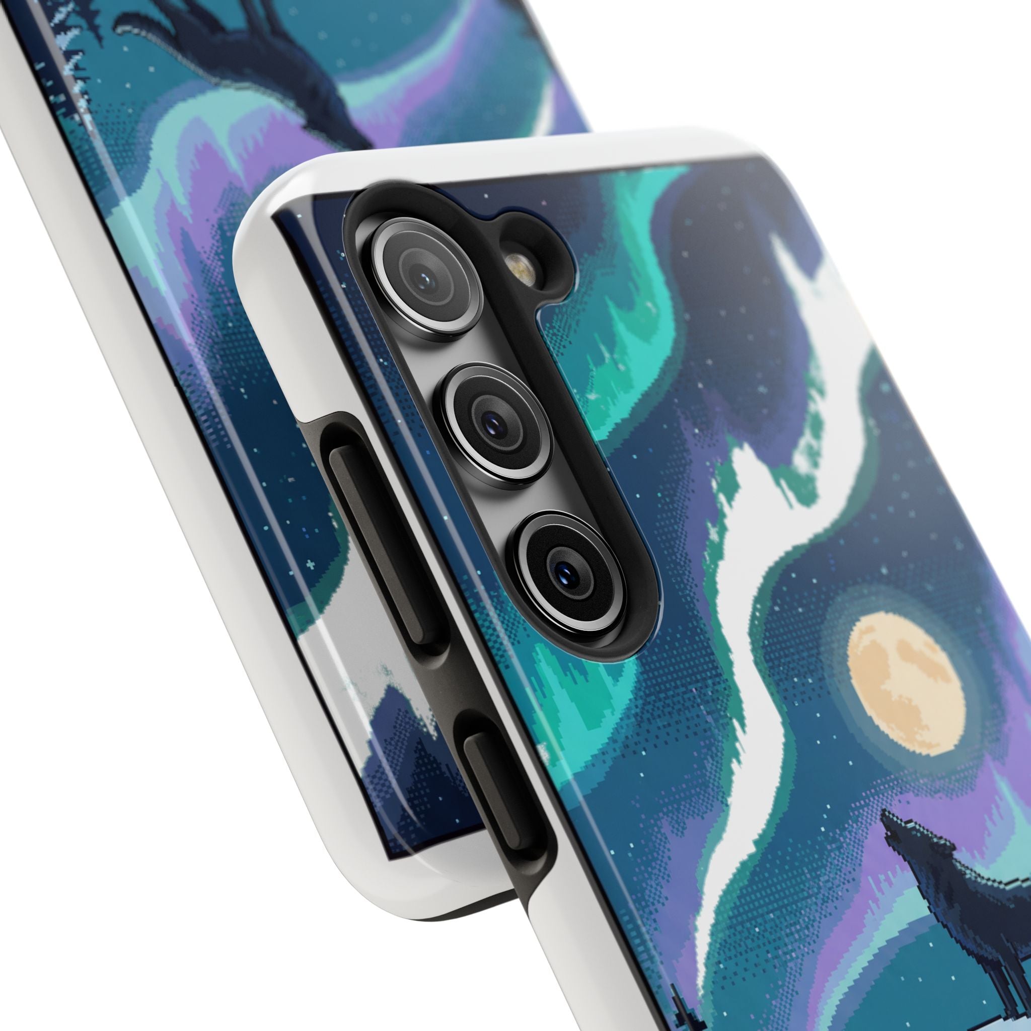 Retro Pixel Lone Wolf and the Aurora — Tough Phone Case