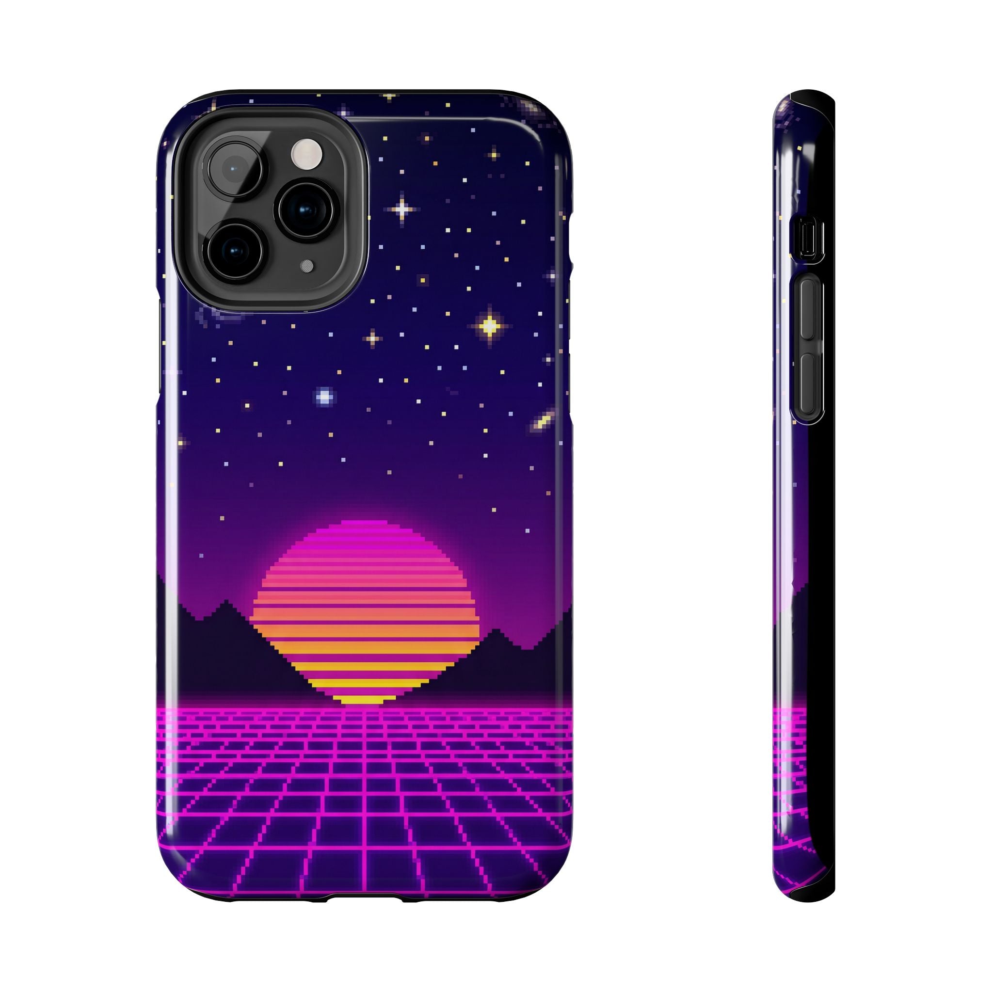 Retro Pixel Neon Grid — Tough Phone Case
