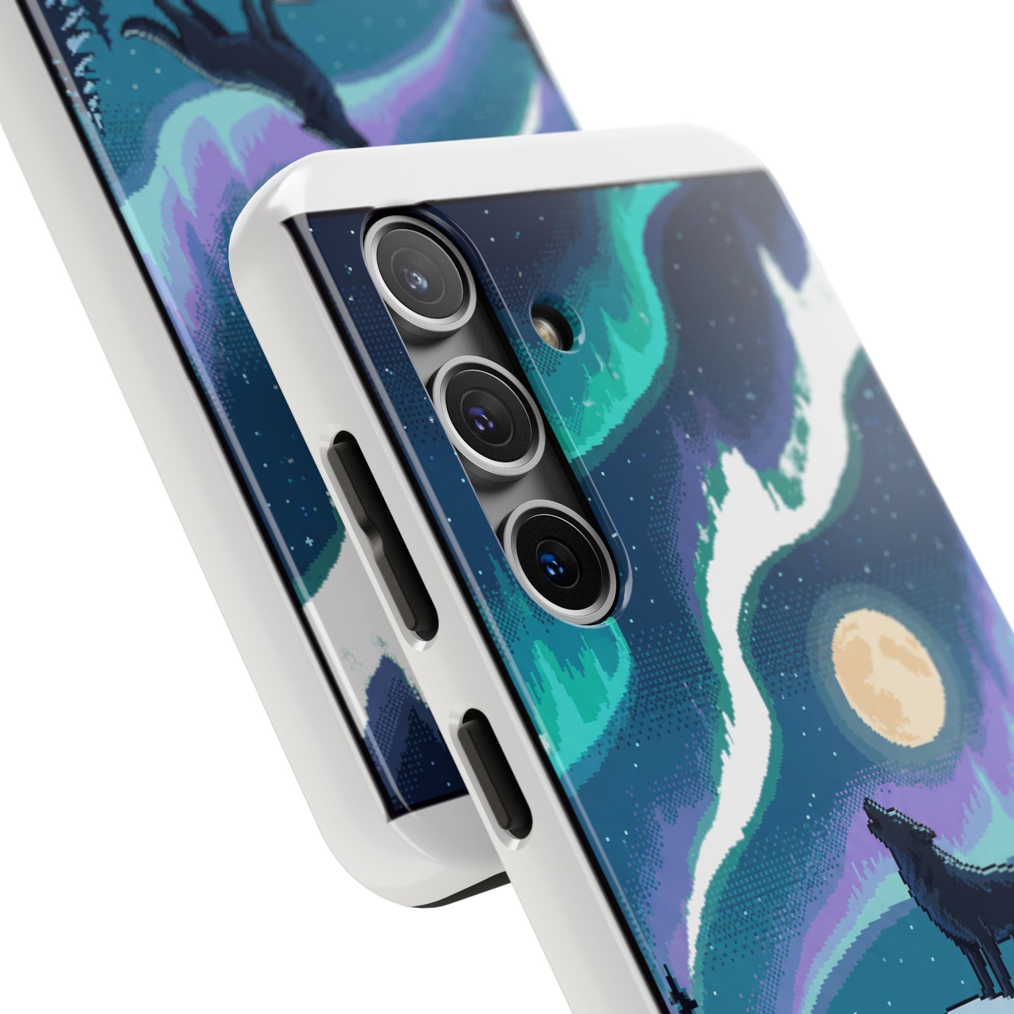 Retro Pixel Lone Wolf and the Aurora — Tough Phone Case