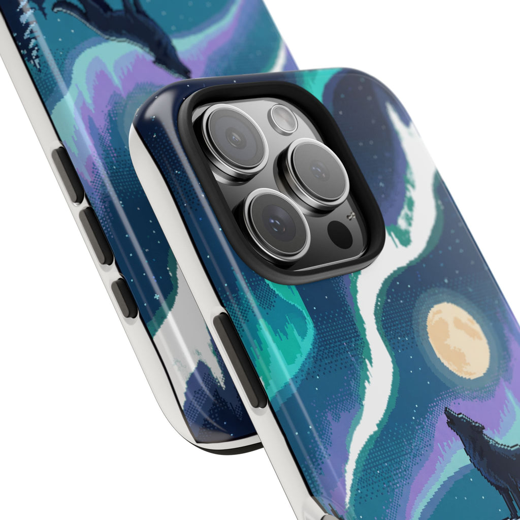 Retro Pixel Lone Wolf and the Aurora — Tough Phone Case