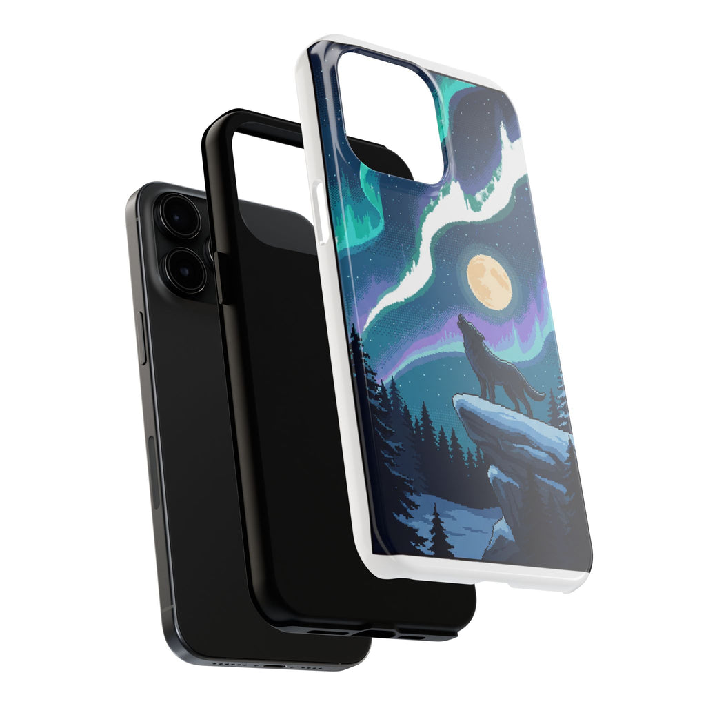 Retro Pixel Lone Wolf and the Aurora — Tough Phone Case