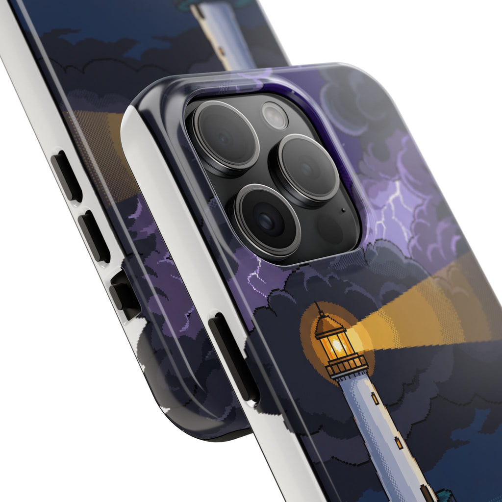 Retro Pixel Lighthouse in the Storm — Tough Phone Case