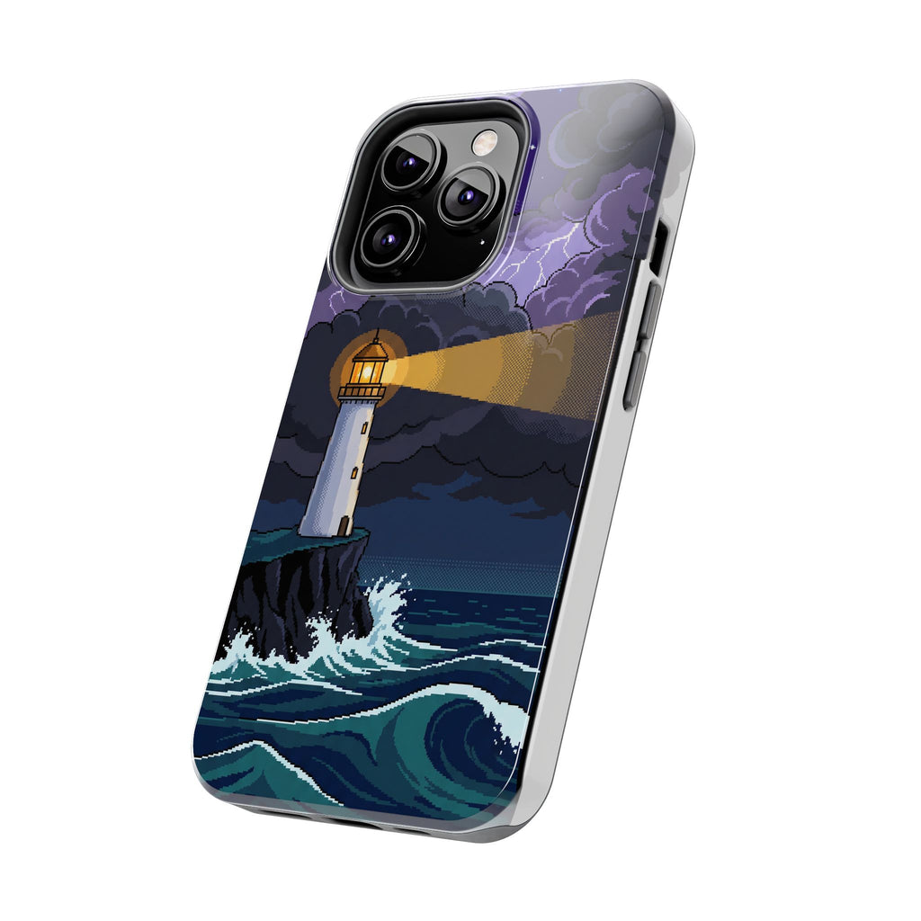 Retro Pixel Lighthouse in the Storm — Tough Phone Case