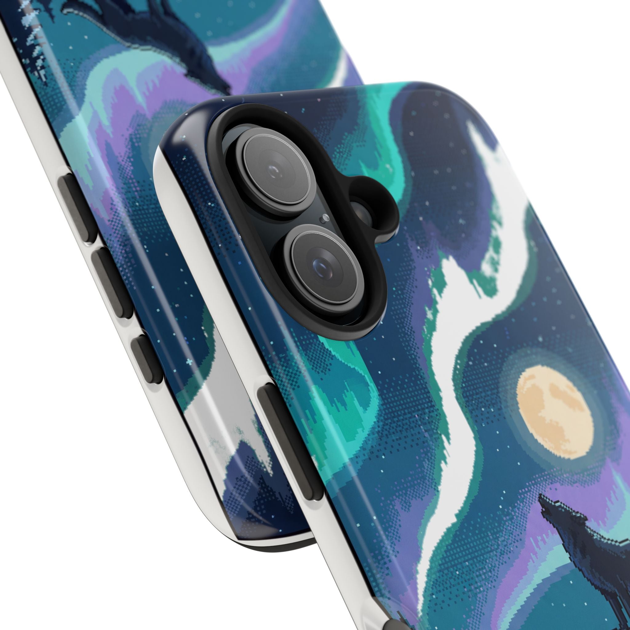 Retro Pixel Lone Wolf and the Aurora — Tough Phone Case