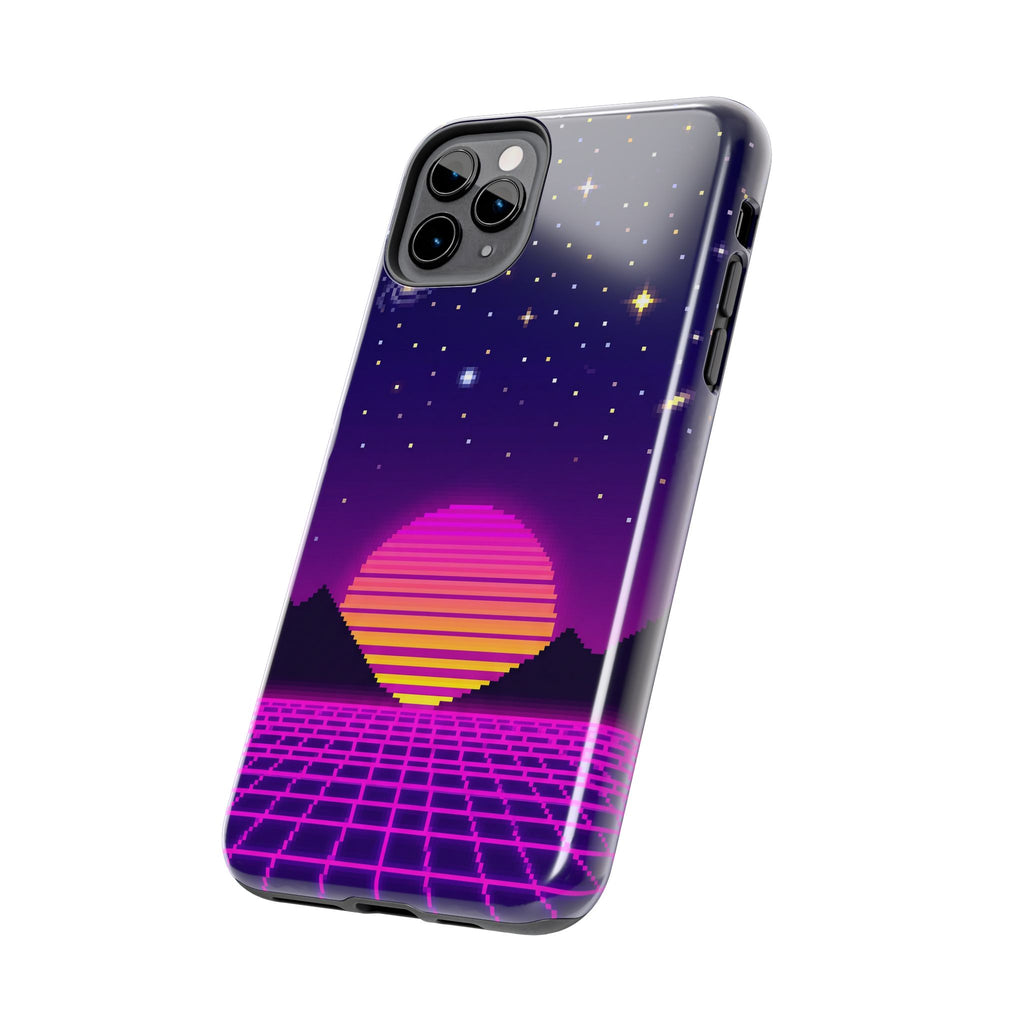 Retro Pixel Neon Grid — Tough Phone Case