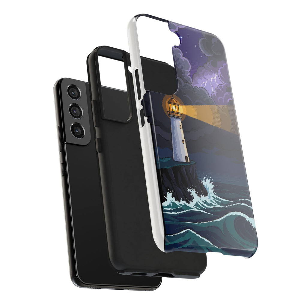 Retro Pixel Lighthouse in the Storm — Tough Phone Case