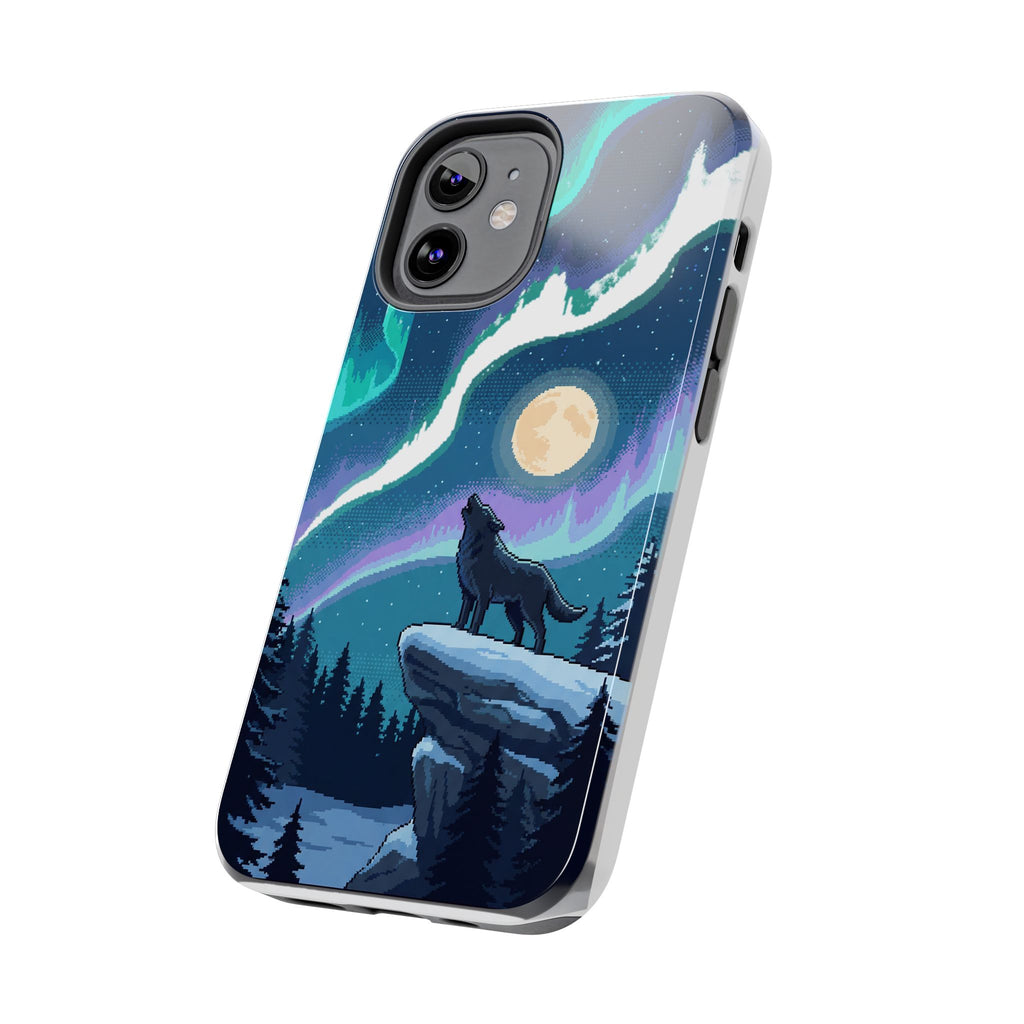 Retro Pixel Lone Wolf and the Aurora — Tough Phone Case