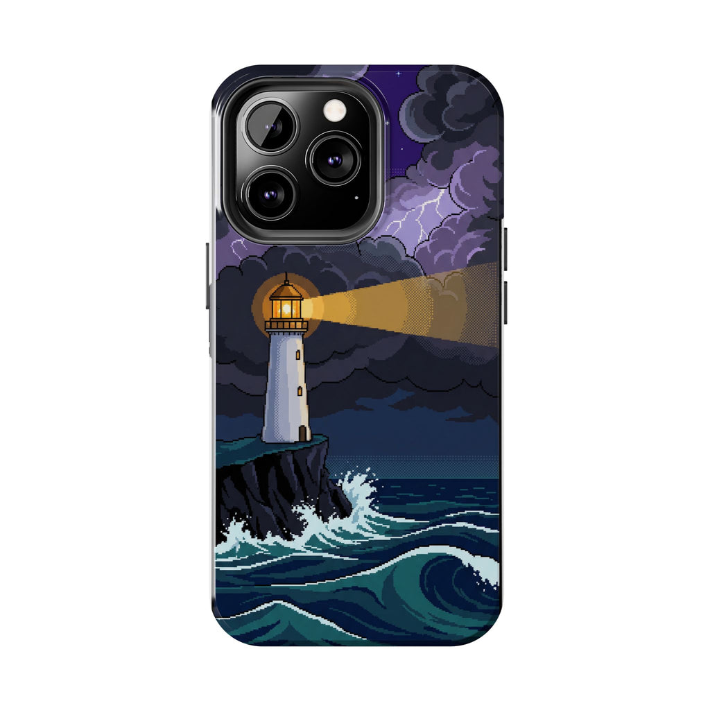 Retro Pixel Lighthouse in the Storm — Tough Phone Case