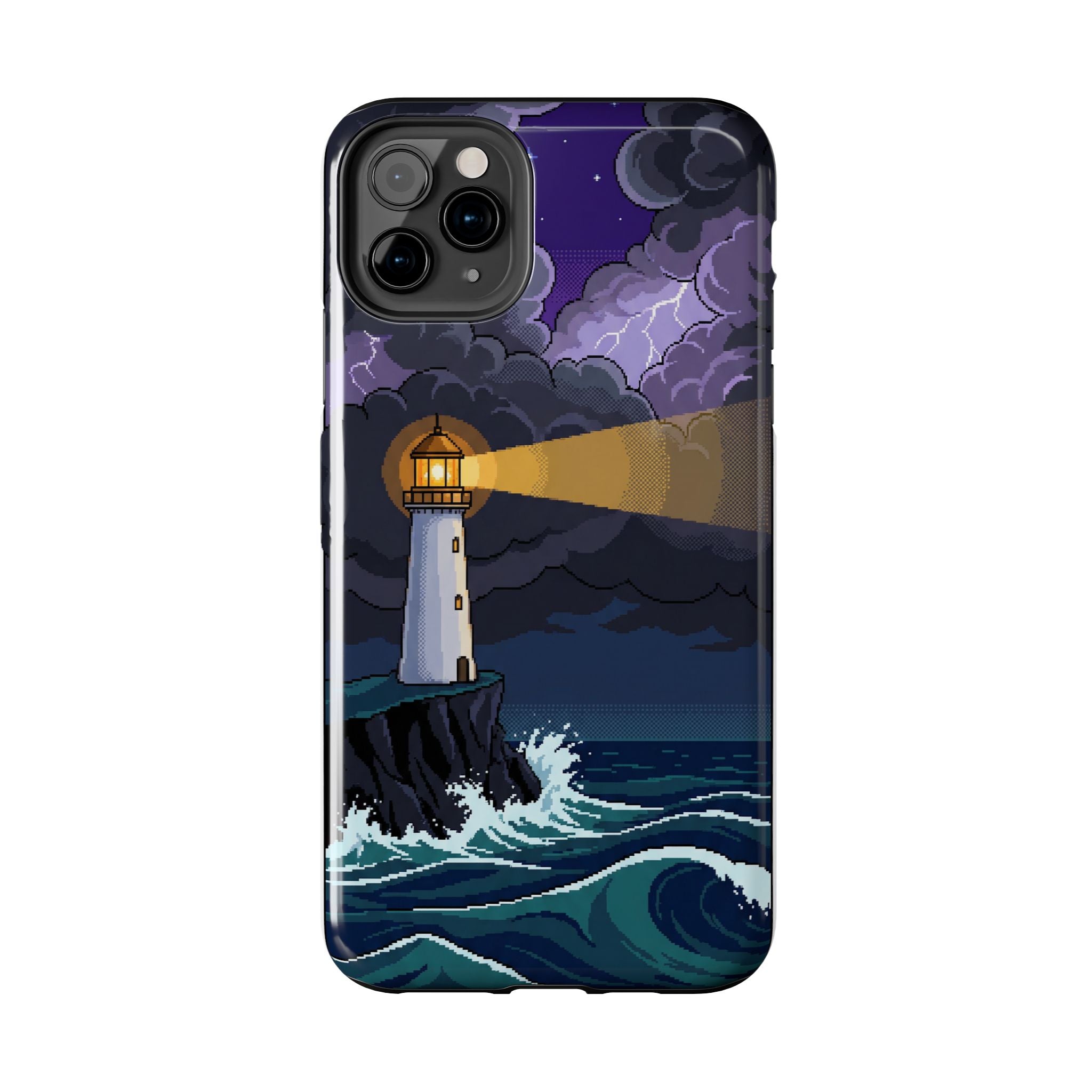 Retro Pixel Lighthouse in the Storm — Tough Phone Case