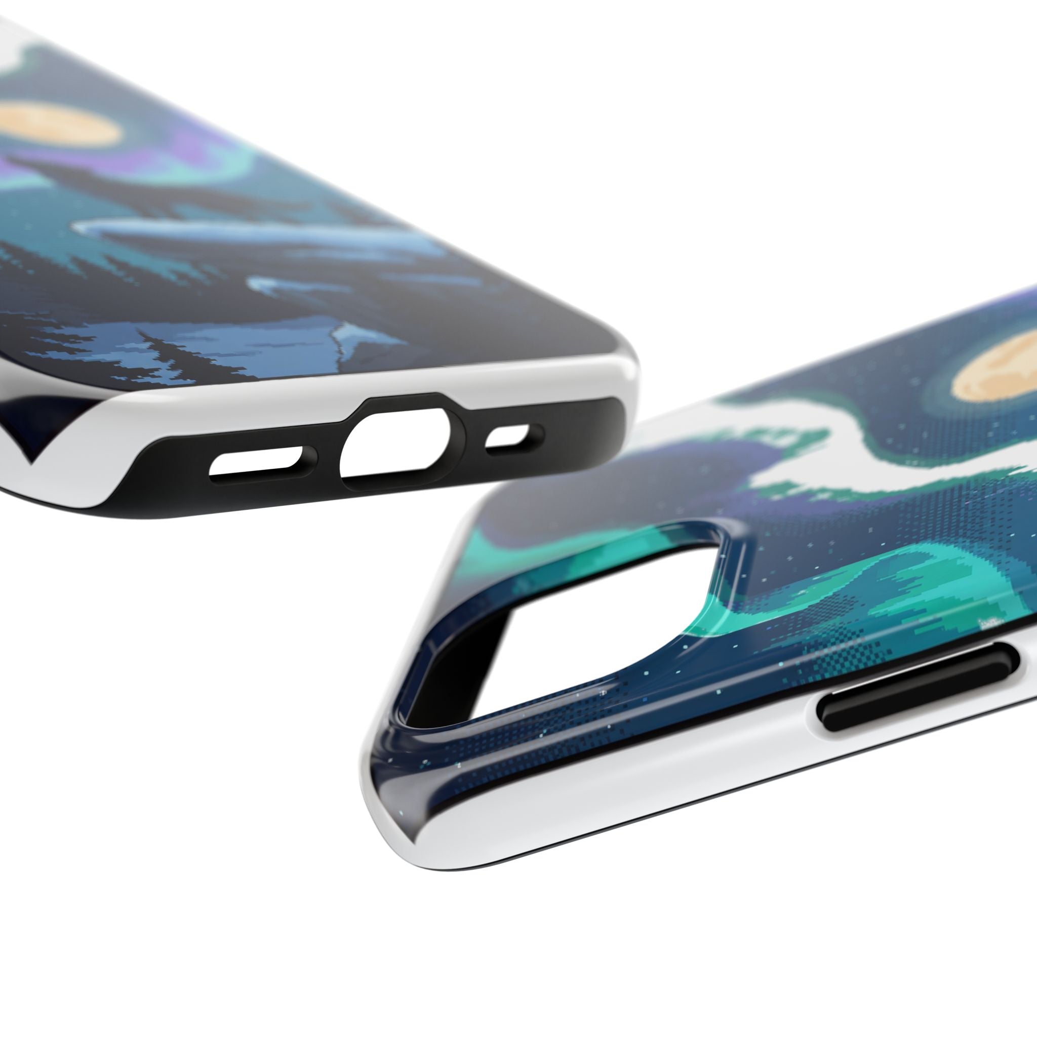 Retro Pixel Lone Wolf and the Aurora — Tough Phone Case