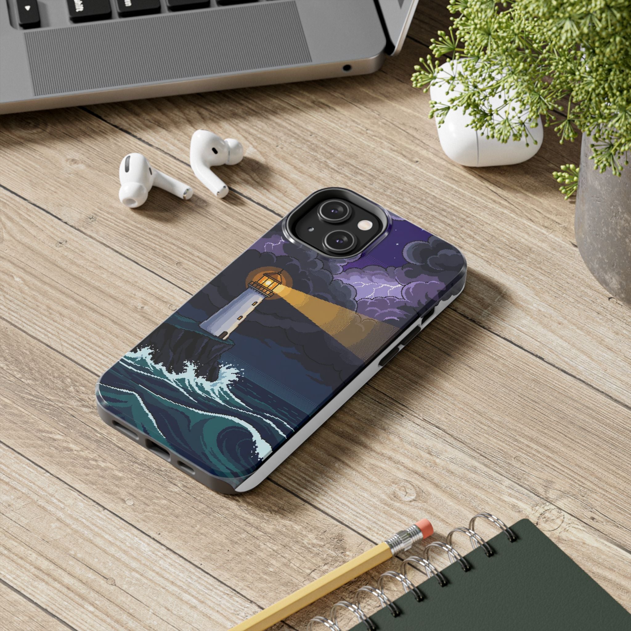 Retro Pixel Lighthouse in the Storm — Tough Phone Case