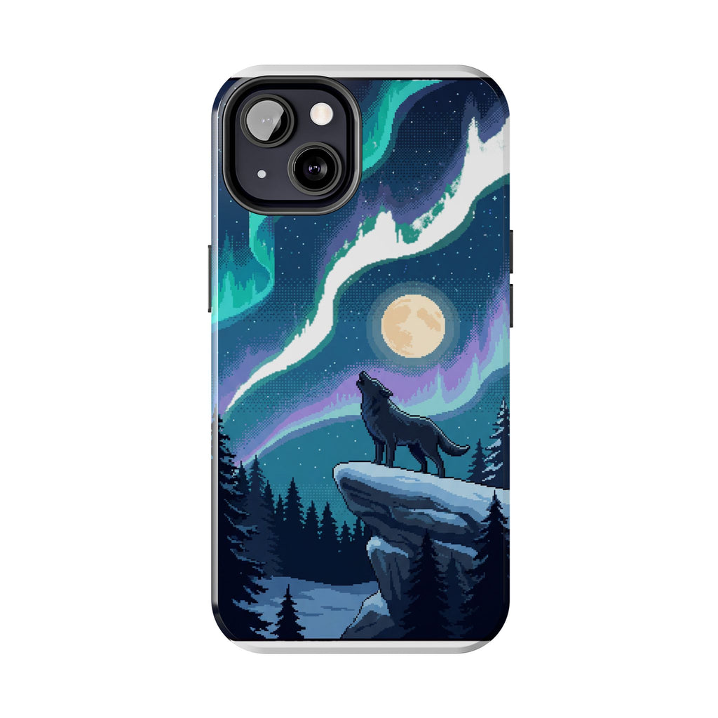Retro Pixel Lone Wolf and the Aurora — Tough Phone Case