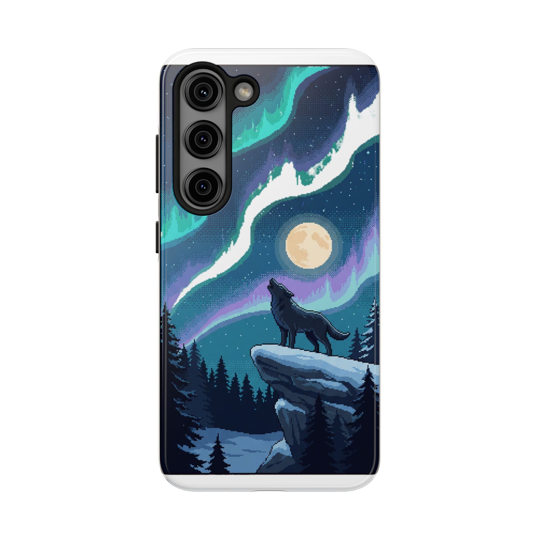 Retro Pixel Lone Wolf and the Aurora — Tough Phone Case