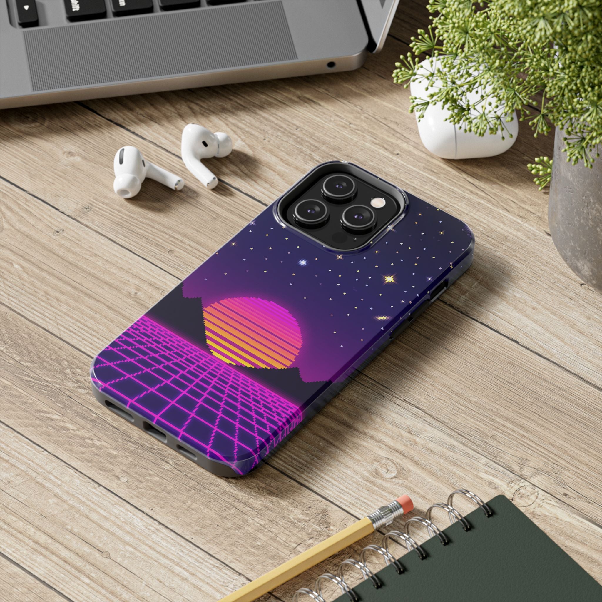 Retro Pixel Neon Grid — Tough Phone Case