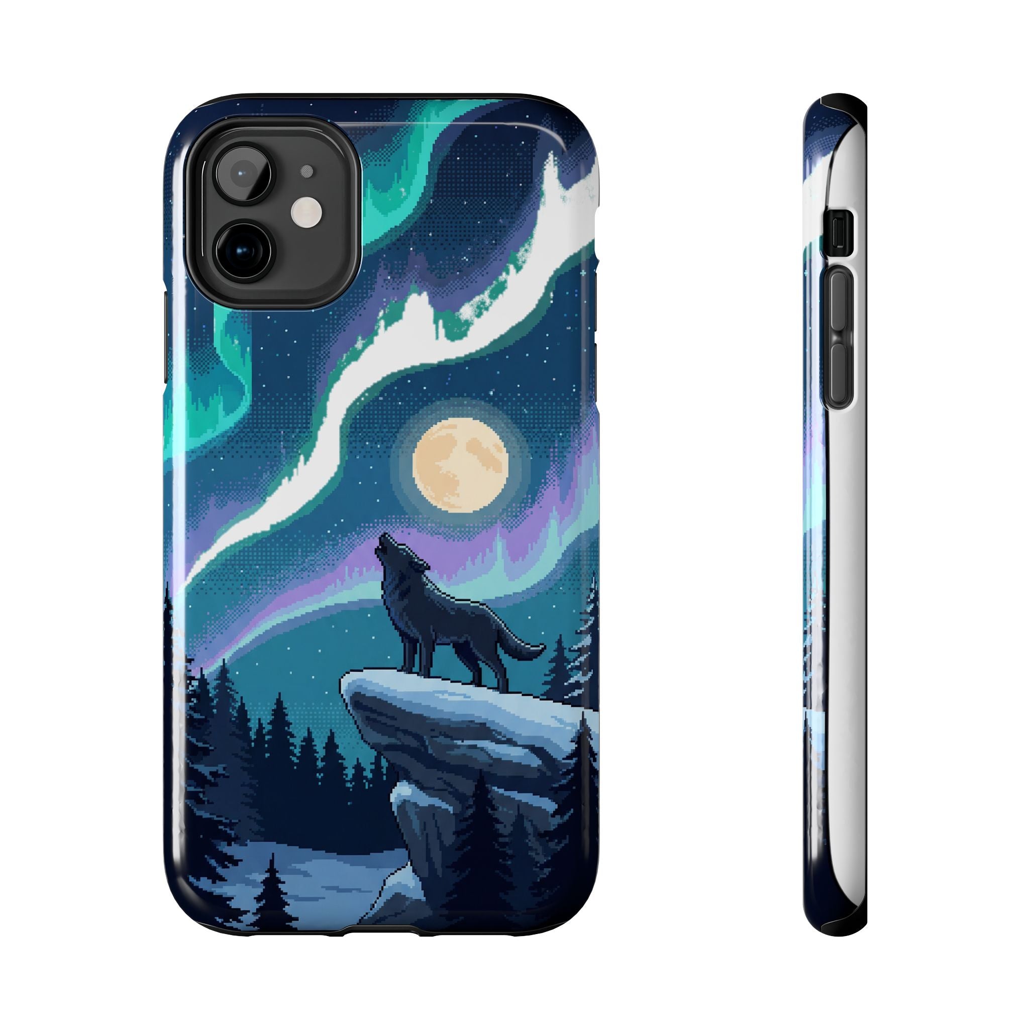 Retro Pixel Lone Wolf and the Aurora — Tough Phone Case