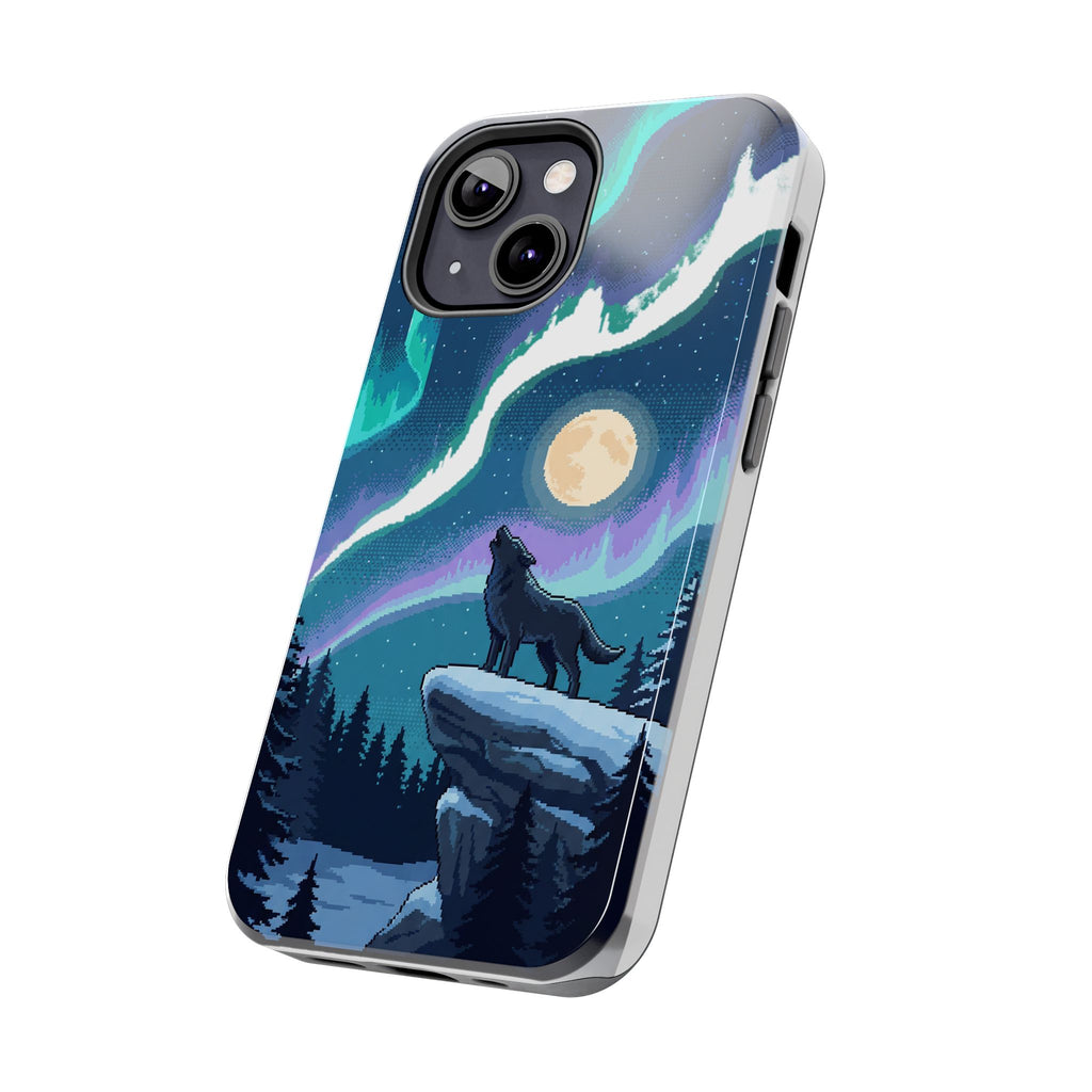 Retro Pixel Lone Wolf and the Aurora — Tough Phone Case