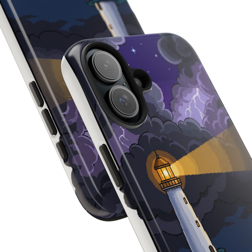 Retro Pixel Lighthouse in the Storm — Tough Phone Case