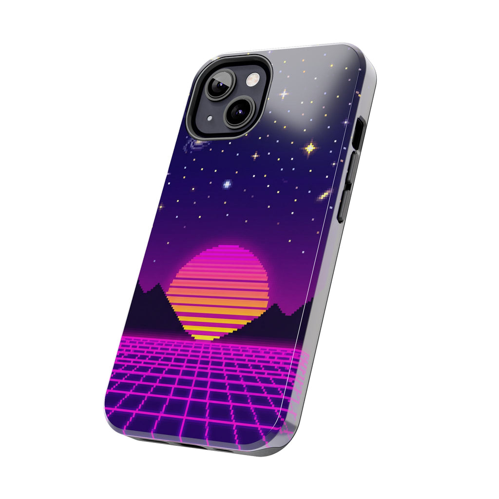 Retro Pixel Neon Grid — Tough Phone Case