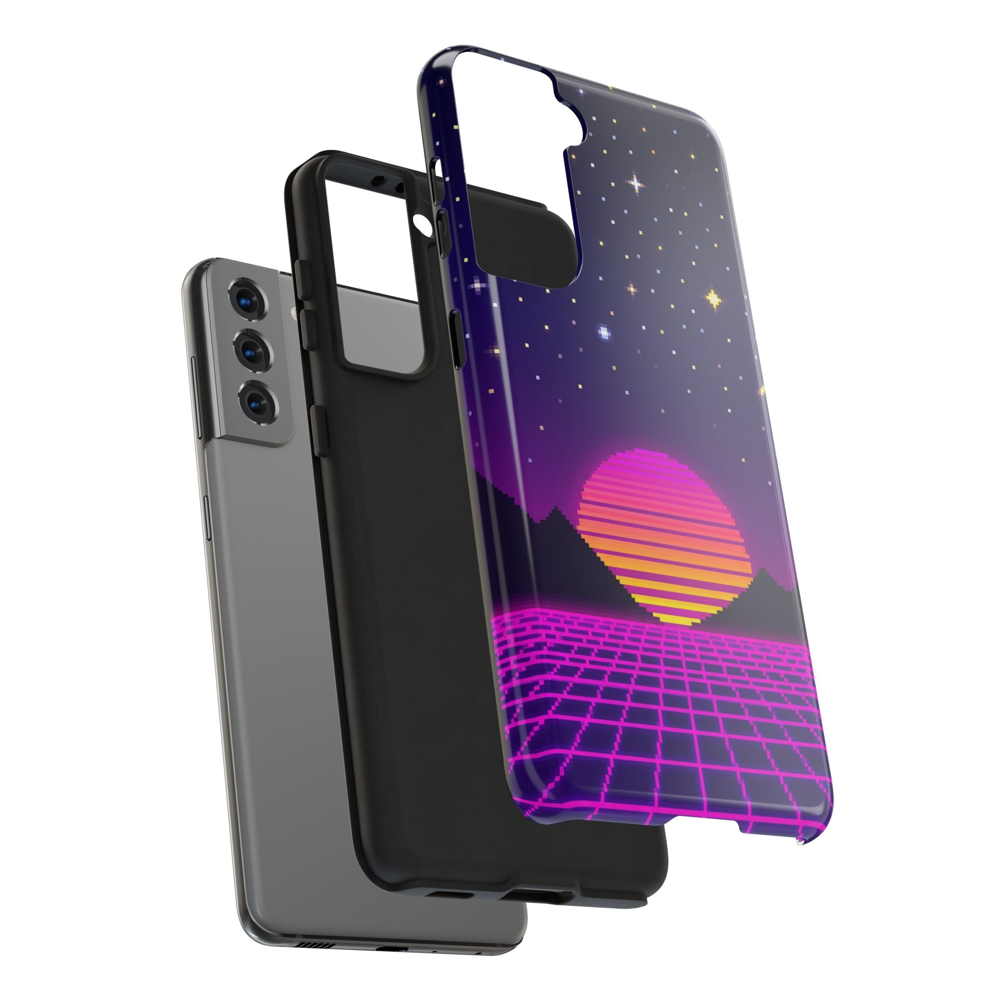Retro Pixel Neon Grid — Tough Phone Case