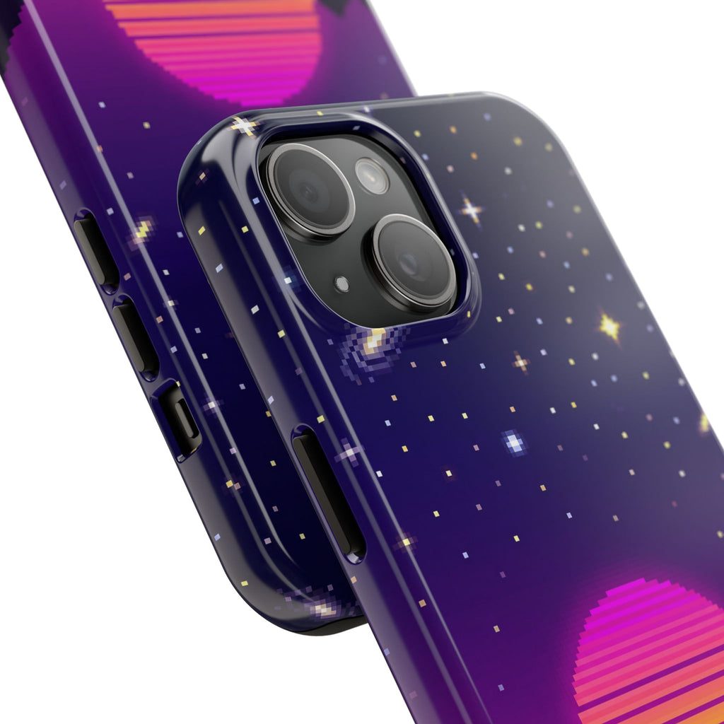 Retro Pixel Neon Grid — Tough Phone Case