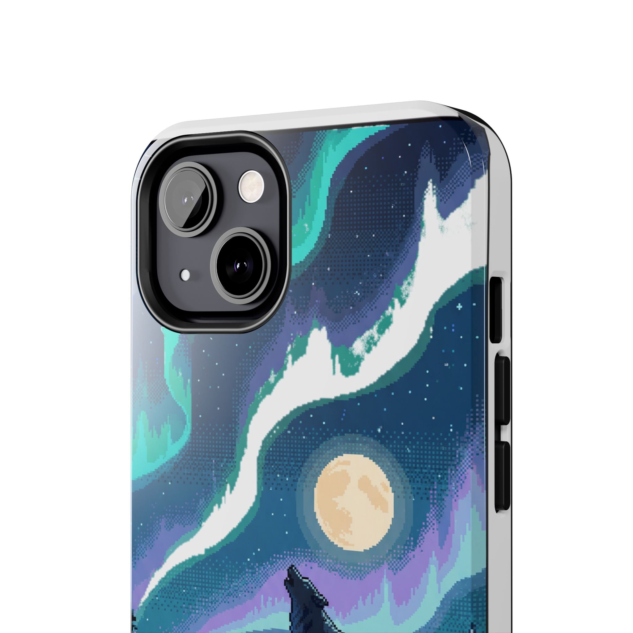 Retro Pixel Lone Wolf and the Aurora — Tough Phone Case