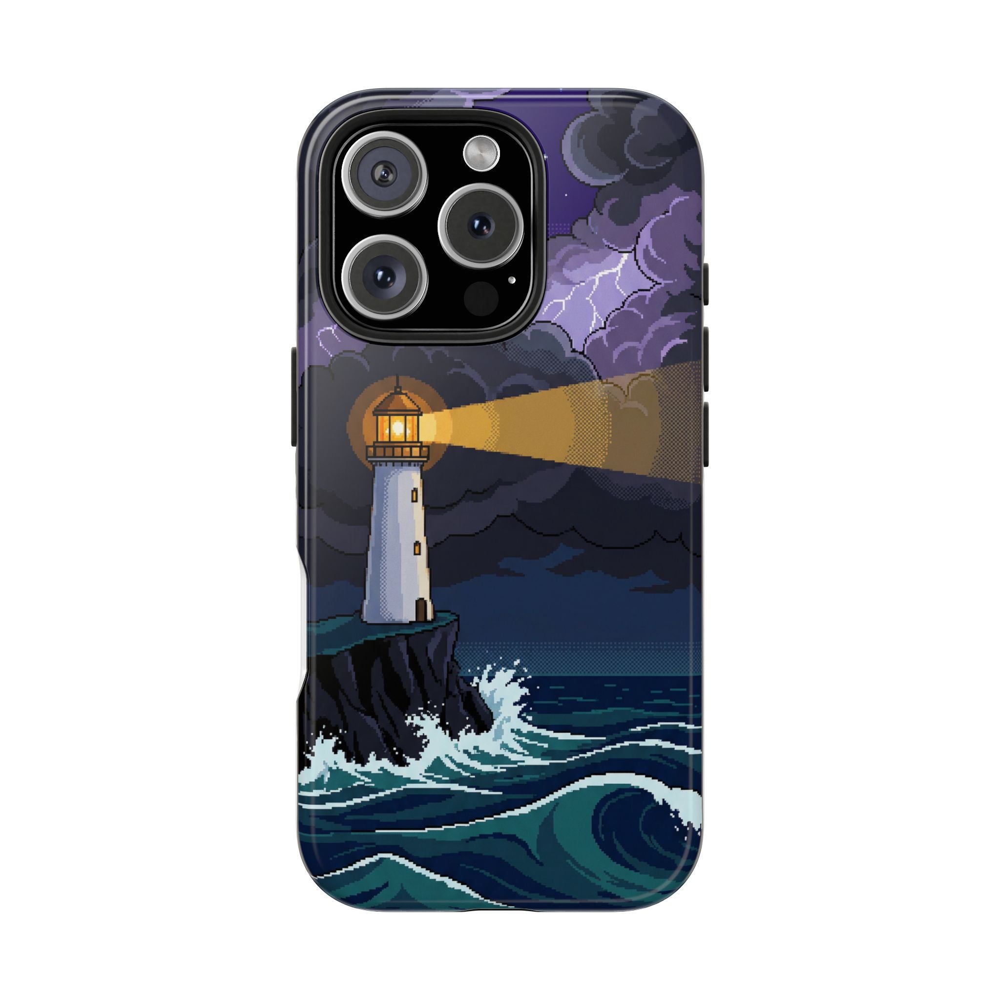 Retro Pixel Lighthouse in the Storm — Tough Phone Case