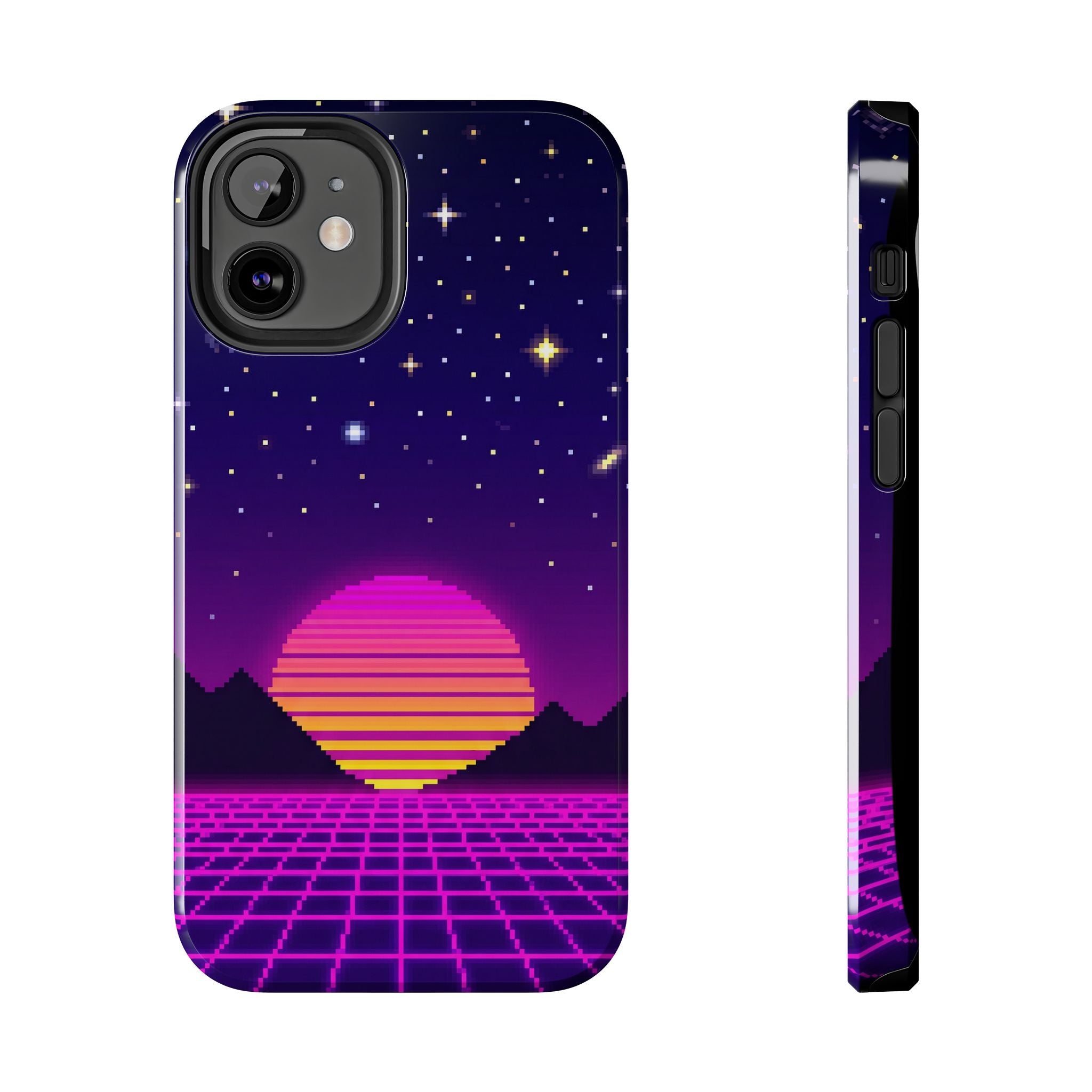 Retro Pixel Neon Grid — Tough Phone Case