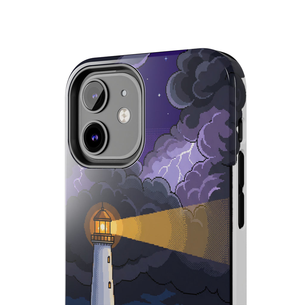 Retro Pixel Lighthouse in the Storm — Tough Phone Case