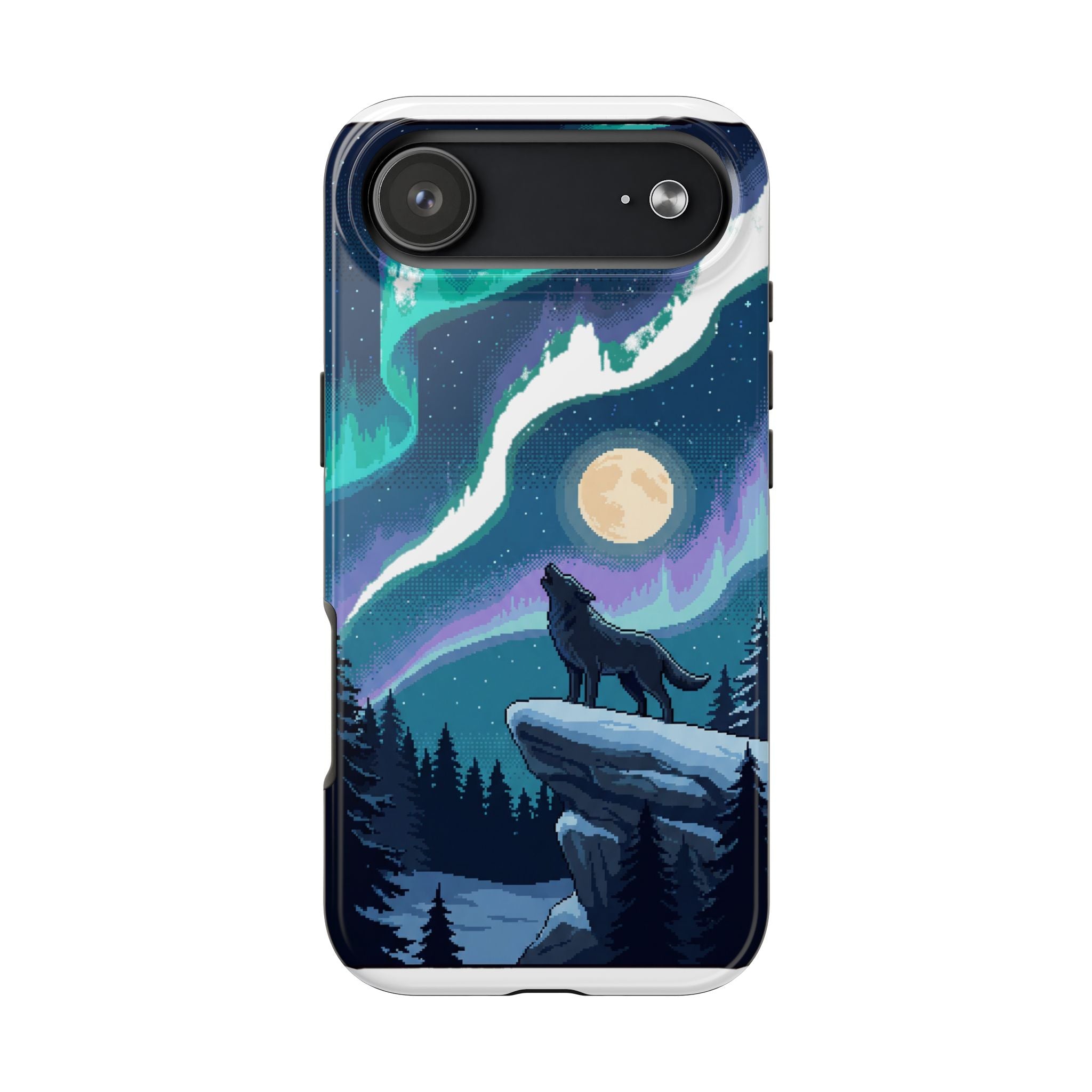 Retro Pixel Lone Wolf and the Aurora — Tough Phone Case
