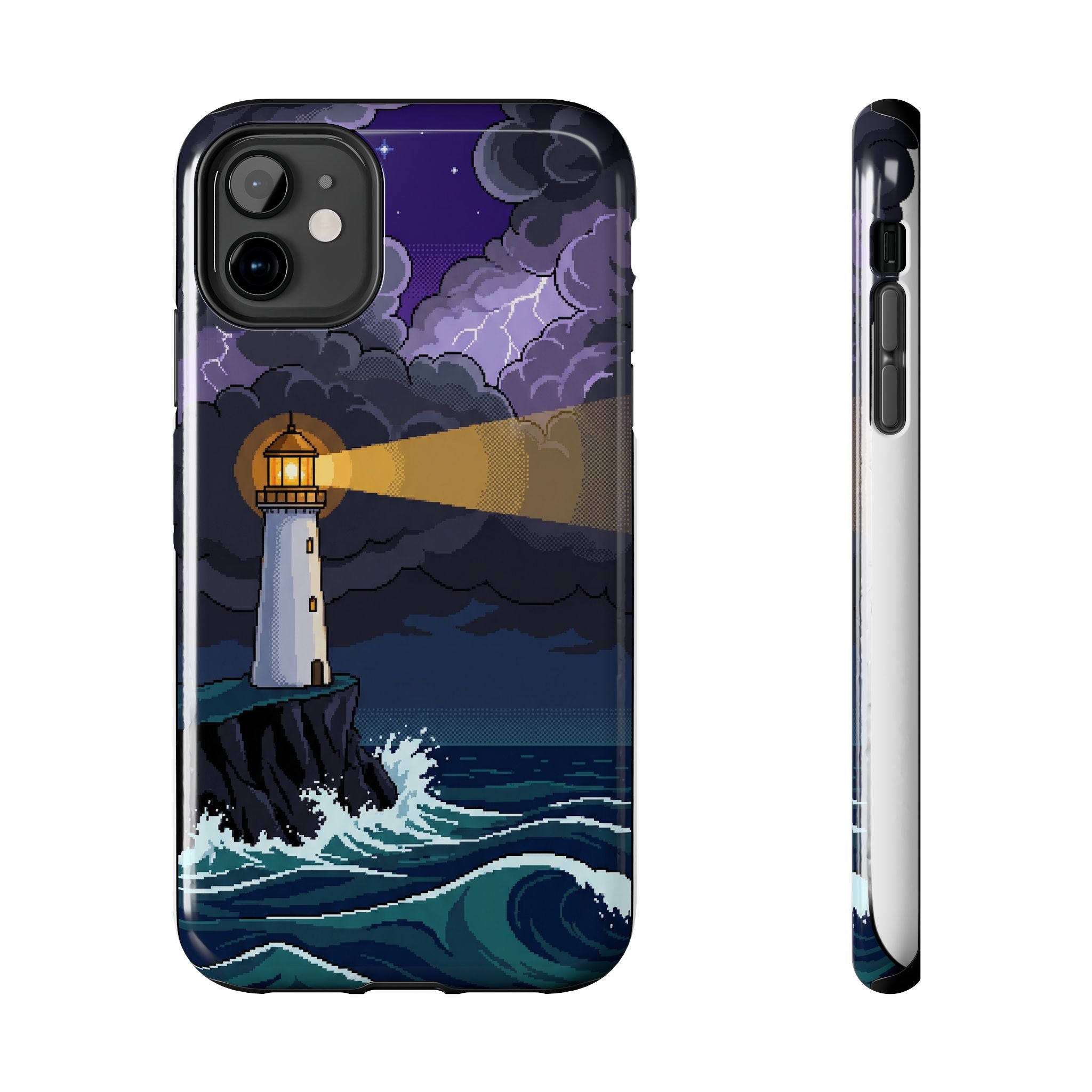 Retro Pixel Lighthouse in the Storm — Tough Phone Case